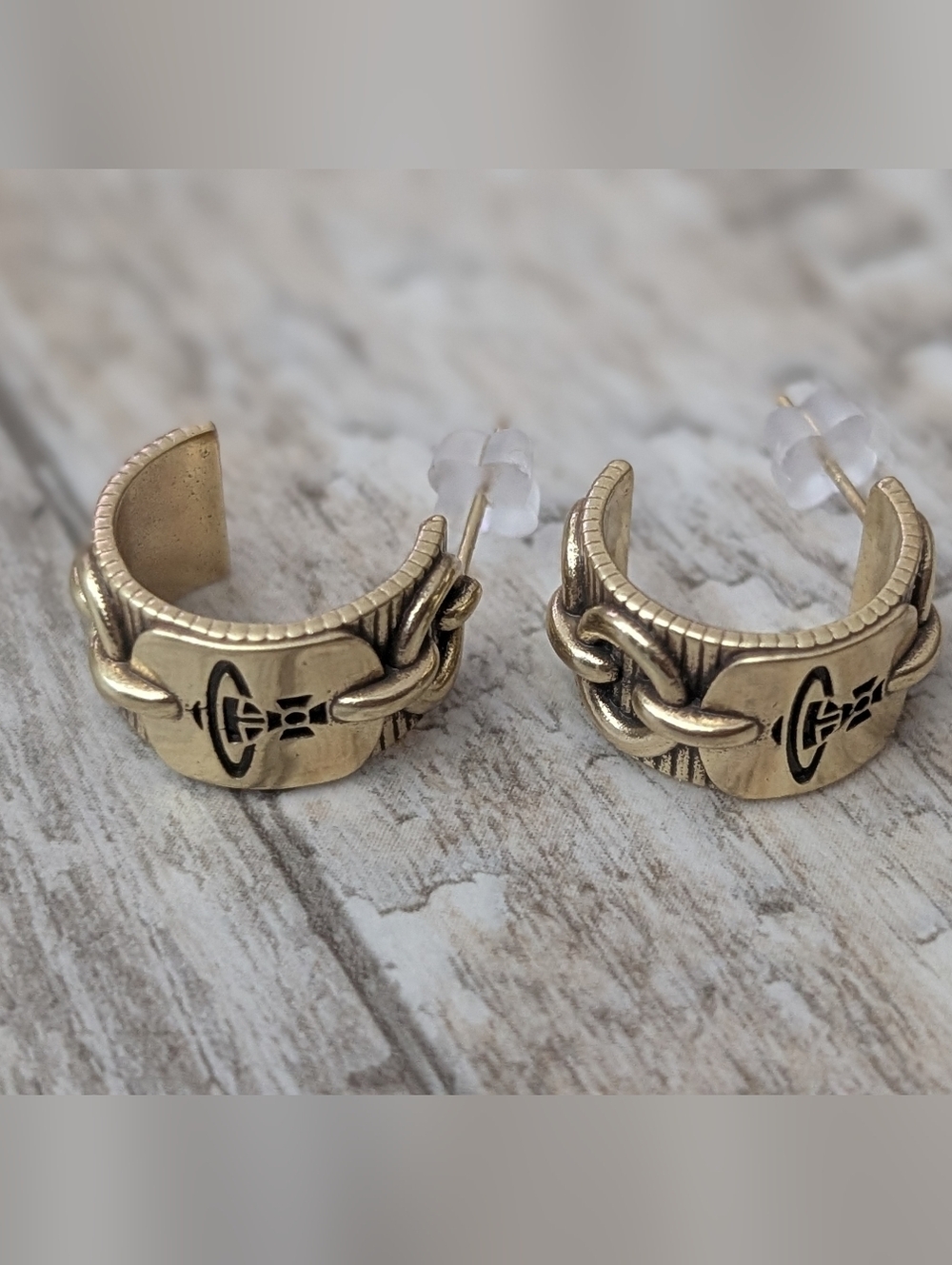 Inspired Style Gold-Tone Chain Accent Hoop Earrings Fashion Jewelry Delux